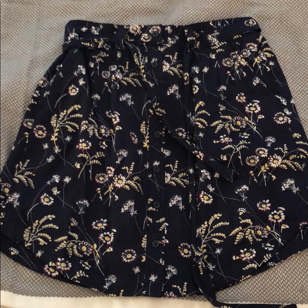 LOFT Floral Blue Belted Mini